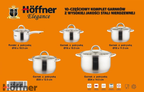 Zestaw garnków Hoffner Elegance stal nierdzewna 10 el. Zestaw garnków Hoffner Elegance stal nierdzewna 10 el.