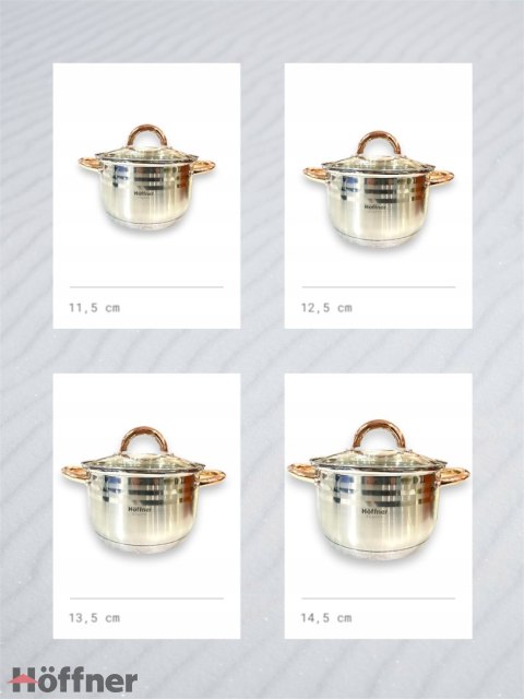 Zestaw garnków stal, kuchnia gazowa ceramiczna indukcja 8 el. Hoffner Zestaw garnków stal, kuchnia gazowa ceramiczna indukcja 8 el. Hoffner