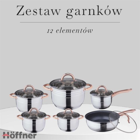 Zestaw garnków stalowych Hoffner, kuchnia indukcja ceramiczna 12 el. Zestaw garnków stalowych Hoffner, kuchnia indukcja ceramiczna 12 el.